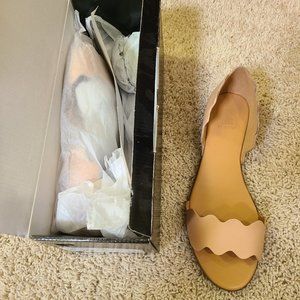 J Crew Leather Scalloped Peep-Toe Flats Warm Beige size 10 1/2